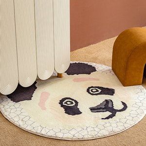 White-Black Panda Shag Area Rug 32" Round Soft Non-Slip Carpet